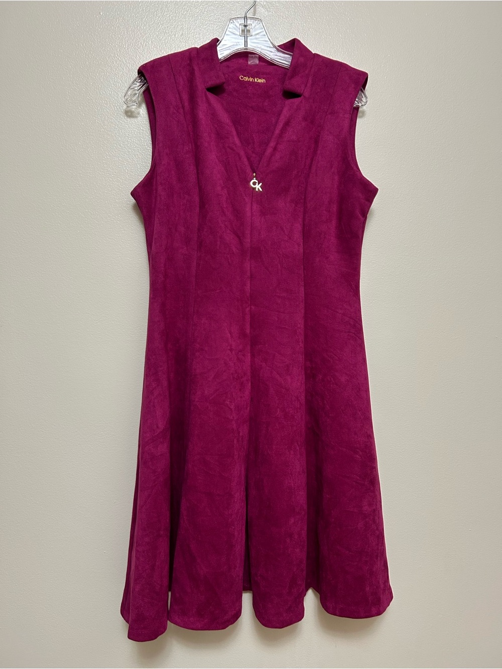 Calvin Klein Faux Suede A-Line Dress in Magenta / Berry (Size 8)
